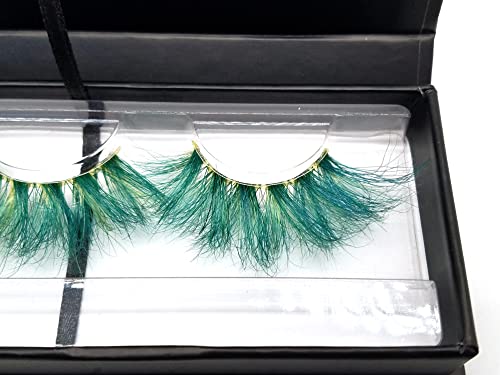 Misslady 25Mm Colored Lashes 30 Color/Style Options 3D Real Mink Strip Eyelashes Green And White Mink Lashes (M3D-425, 25Mm, 1 Pair, Gift Box) #TOP2