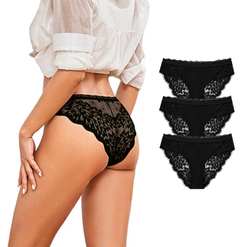 Briyat Bragas Mujer Algodon Encaje Pack de 6 Calzoncillos sin Costuras Mujer Encaje Bragas Brasileñas Cómodas y Transpirables