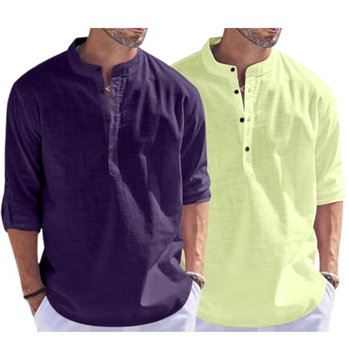 Image of Bellstone Men's Cotton Blend Straight Kurta Shirt Combo with Mandarin Collar - Slim Fit Casual Short Kurti Set Featuring Textured Slub Fabric and Roll-Up Full Sleeves