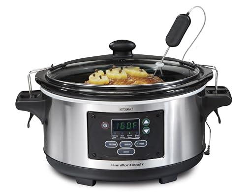 Comparison: Pampered Chef Crock Pot 10 Hamilton Beach Portable 6 Quart Set & Forget Digital Programmable Slow Cooker with Lid Lock, Temperature Probe, Dishwasher Safe Crock & Lid, Stainless Steel (33969A)