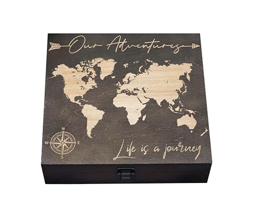 Our Adventures Box, 8.5 in x 8 in x 2.5 in, Wooden Box, Keepsake Box, Memory Box, Gift...