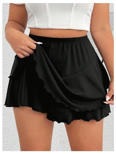 Women's Plus Size Skorts Tiered Layer Ruffle Hem Skirts High Waist Lettuce Trim Mini Summer Shorts4