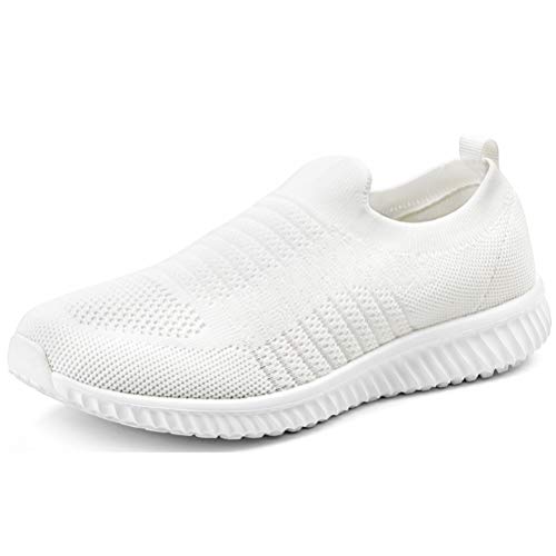 Akk Womens Walking Shoes - Mesh Breathable Comfortable Slip on Sneakers White