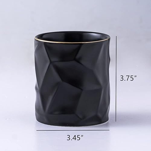 Miniatura 2 de Soporte redondo irregular de cerámica para escritorio, lindo soporte de línea dorada, organizador de escritorio para hombres y mujeres (negro)