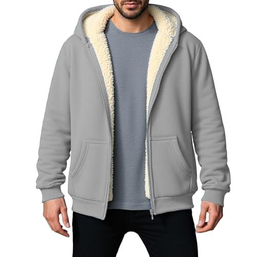 MLWSKERTY Abrigo de invierno cálido de forro con capucha para hombre, resistente con forro exterior, cierre de cremallera, ropa de abrigo de poliéster para clima frío, abrigo con capucha con