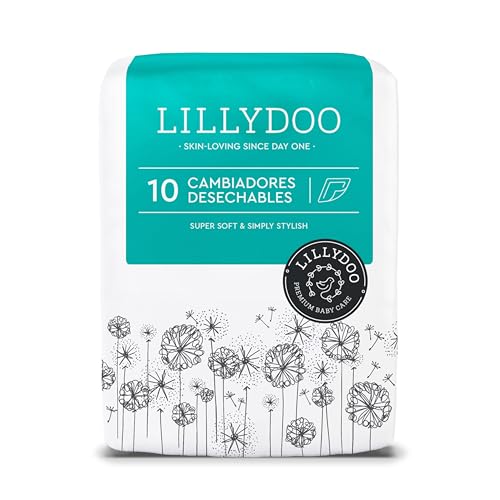 Cambiadores desechables LILLYDOO, delicados con la piel, 60x60 cm, 10 unidades, textura suave, sin perfumes ni lociones, ideales para pieles sensibles, dermatológicamente testados