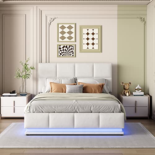 ZYLOYAL10 Polsterbett 140x200 cm mit LED Beleuchtung & Hydraulisch...