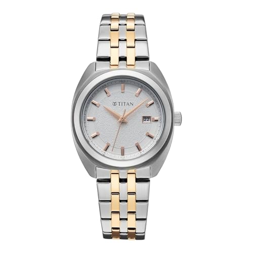 Image of Titan Work Essentials with Silver Dial Silver & Rose Gold Metal Strap Watch for Women - 95377KM01