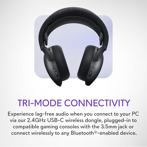 Image of Alienware Tri-Mode Wireless Gaming Headset AW725H - Wired /Wireless, Bluetooth 5.3, Audio Output - 20 Hz, Mini-Phone (3.5mm), Battery Talk Time Up to 55 Hrs (Bluetooth), Dark Side of The Moon
