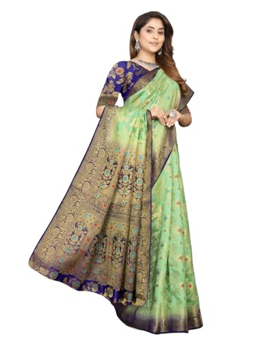 Image of Banarasi Art Silk Saree for Women with Floral Motifs & Dark Green Border for women