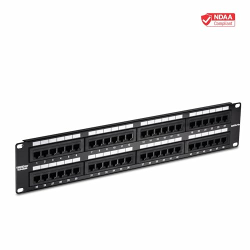 Image of TRENDnet 48-Port Cat5 /5e Unshielded Patch Panel, TC-P48C5E, 2U 19 inch Rackmount Design or Wall Mount, Cable Management, NDAA Compliant, 48 x Gigabit RJ-45 Ports