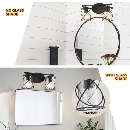 Image of MavCadonF 2-Lights Vanity Lights, Matte Black Farmhouse Wall Lights with Clear Glass Shade, Over Mirror Vanity Light, Kitchen Bedroom Bathroom Wall Lamp