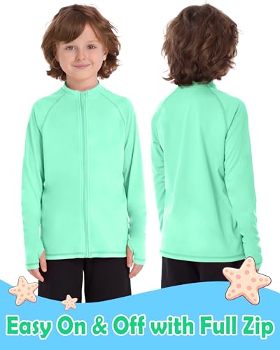 Image of Roadbox UPF 50+ Boys Zip Up Rash Guard Kids Long Sleeve Swim Shirt