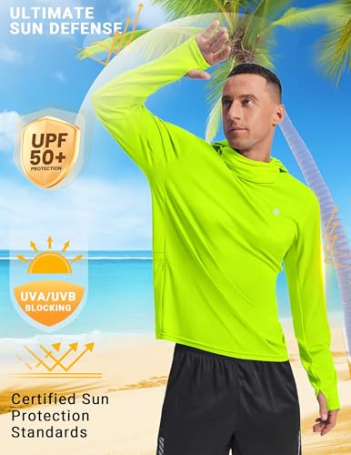 Image of PINSPARK UPF 50+ Sun Protection Hoodie Men with Mask Quick Dry Long Sleeve Fishing Hiking Shirts UV Rash Guard Lightweight