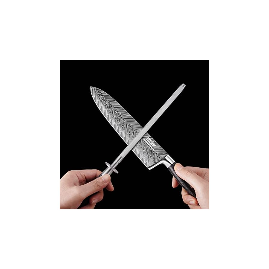 Chef Knife Set, Karcu Professional 8-Piece German High Carbon Stainless Steel Kitchen Knife Block Sets with Sharpener, Black