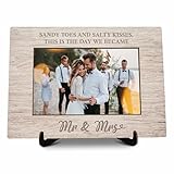 Wedding Picture Frame, Mr and Mrs Wedding Photo Frames Gifts for Lover Couples Newlyweds Bride Groom, Beach Wedding Engagement Picture Frames Gifts, Salty Toes Sandy Kisses Wedding Favors -26