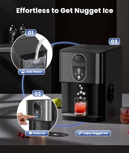 Cowsar Nugget Ice Makers Countertop, Soft Chewable Pellet Ice Machine with 44lbs/Day, Self-Cleaning, Water Reservoir, One-Click Operation Crushed Ice Makers for Home/Kitchen/Office, Black Stainless