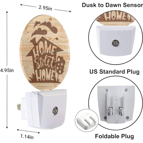 Image of Novelty Night Light Home Sweet Home Wooden Night Lights Plug into Wall for Boys Girls, Plug-in Nightlight 0.5W LED Lighting for Stairway Hallway Bedroom