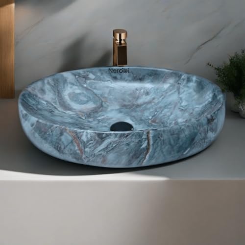 Image of Designer Counter Top Wash Basin | Tabletop Ceramic Bathroom Sink | Wash Basin Over Counter | Wash Basin For Bathroom, Living Room (24 x 15 x 6 Inch) (Designer Blue)