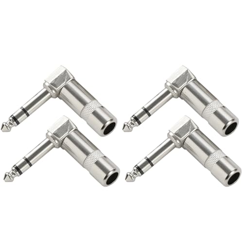 Greluma 4 pcs Fiches audio à angle droit 6,35 mm,fiche TRS 1/4