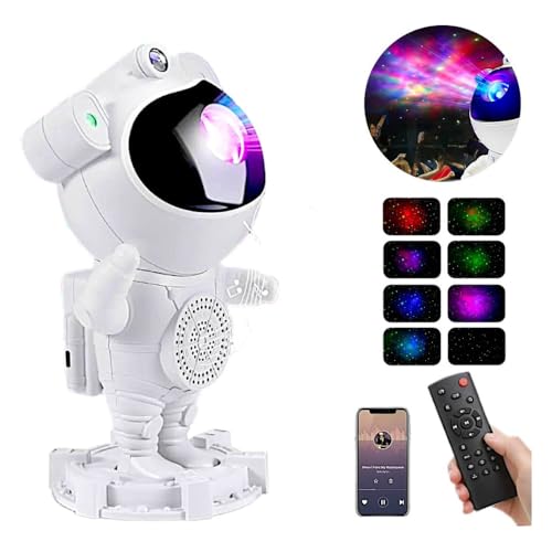 Projetor de Luz Astronauta Ajustável com Bluetooth e Múltiplos Efeitos Para Decoração de Quarto e Ca