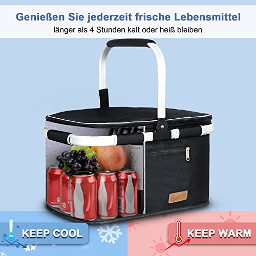 ABIUBIU 35L Kühltasche Einkaufskorb Picknickkorb Große isolierte Kühlkorb Lunchtasche Thermo Tasche für Büro Camping Picknick Reisen Seitenstütze Aufrecht Halten