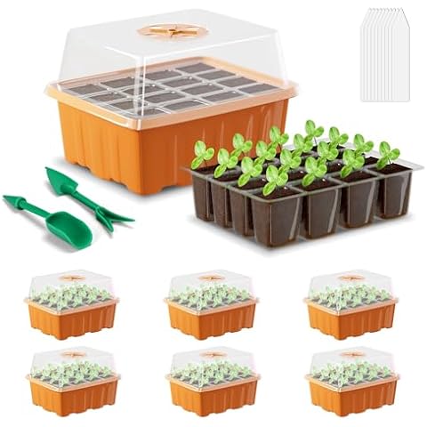 Seed Starter Tray, 6 Pack 72 Cells Plant Grow Kit with Adjustable Humidity Vent for Mini Greenhouse Garden Germination,Bonsai Seedlings Starting Growing Cover