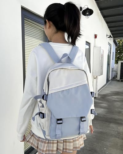 Image of coowoz School Bag Lightweight Casual Daypack College Laptop Backpack for Men Women Water Resistant Travel Rucksack for Sports High School Middle Bookbag for girls(Blue white)