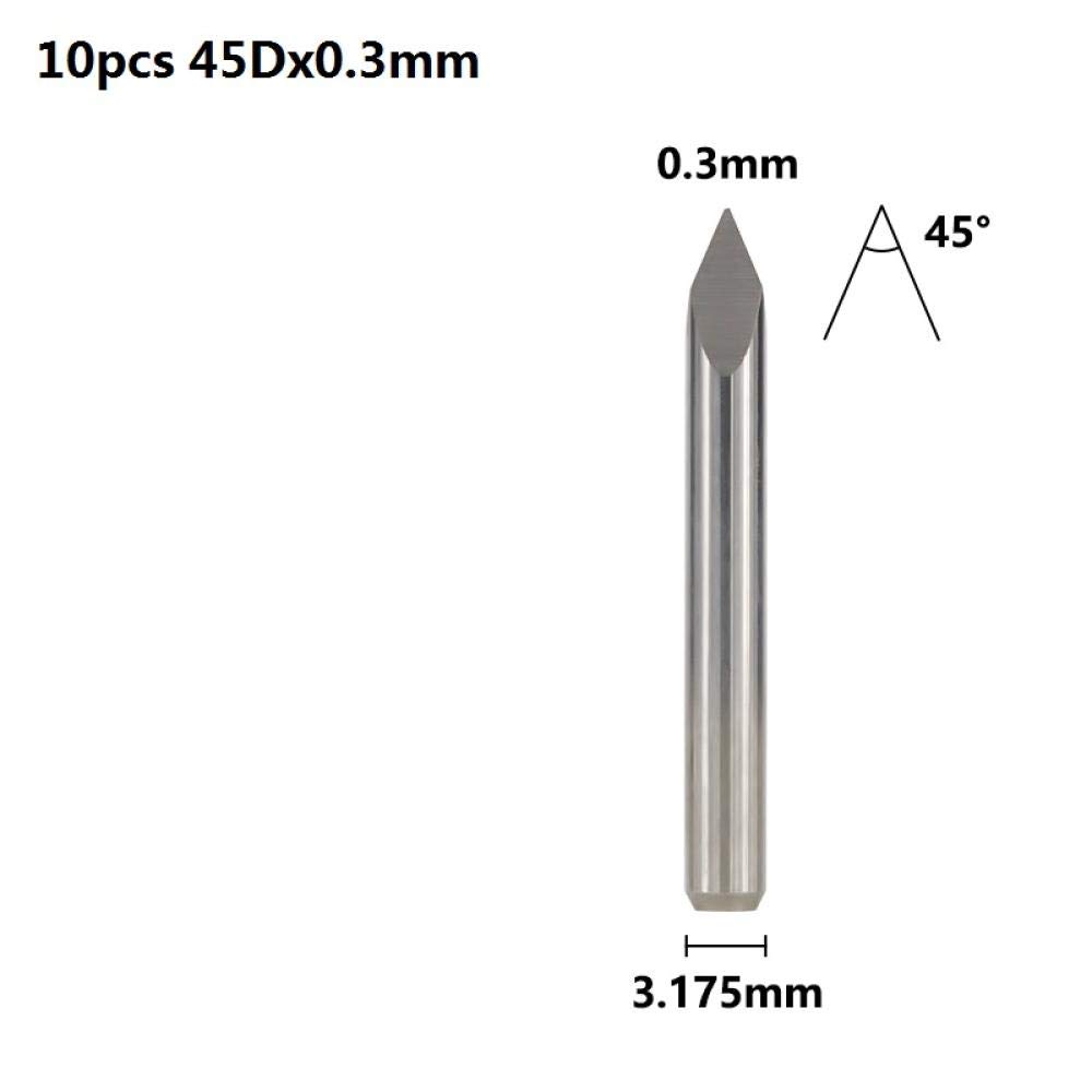 3 Randpyramide Gravur Bits 10 stücke 30/30/40/45/60/90 Grad Tipp 0,1-0,3 mm 3.175mm Schaft CNC 3D Frässchneider-10 stücke 45dx0.3mm.