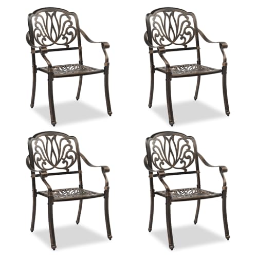 VINGLI Outdoor Dining Chairs Set of 4 Aluminum Patio Chairs Cast Aluminum Patio Furniture Aluminum Outdoor Chairs for Backyard Poolside Balcony Bronze (4 Elizabeth Back Without Cushion)