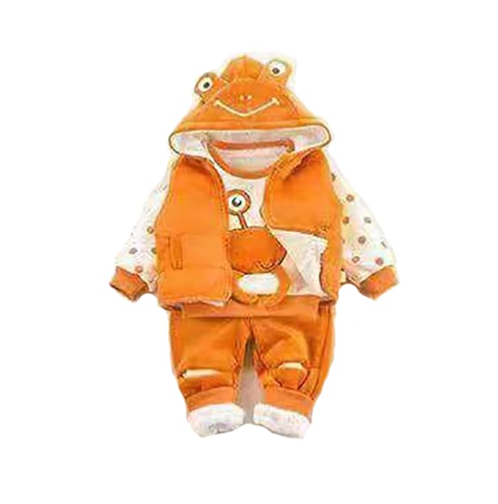 Image of Bold N Elegant Cotton Blend Cute Cartoon Bear Graphics Winter Warm Sweatshirt Hood Jacket And Jogger Pant 3 Pc Layering Clothing Set For Infant Toddler Kids