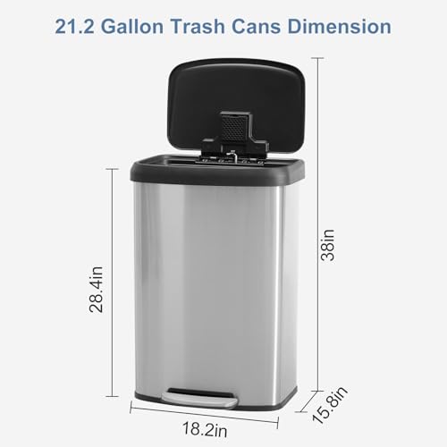 Image of DUMOS 21 Gallon /80 Liter Kitchen Trash Can with Lid, Stainless Steel Garbage Can with Soft-Close Lid & Foot Pedal, Large Step-on Waste Bins Trash and Recycle Bin Combo for Home Office