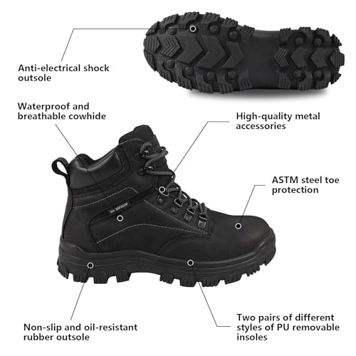 Mens steel toe work boots - ASTM Steel Toe + Waterproof + 2 Different Insoles + Anti-slip Rubber Outsole + Multiple Application Scenarios2