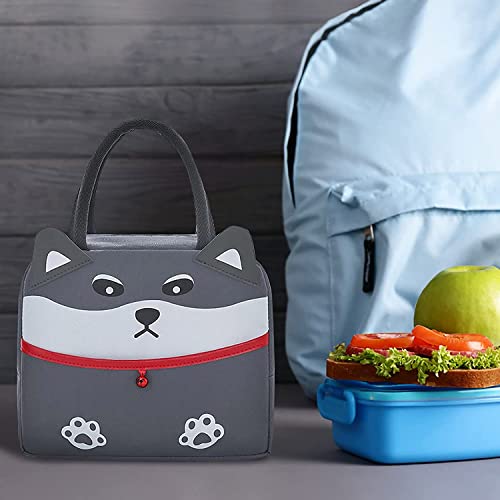 Image of House of Quirk Insulated Reusable Lunch Bag Tote Bag for Women Printed Lunch Bag for School Picnic Office Outdoor Gym (Grey White Dog)