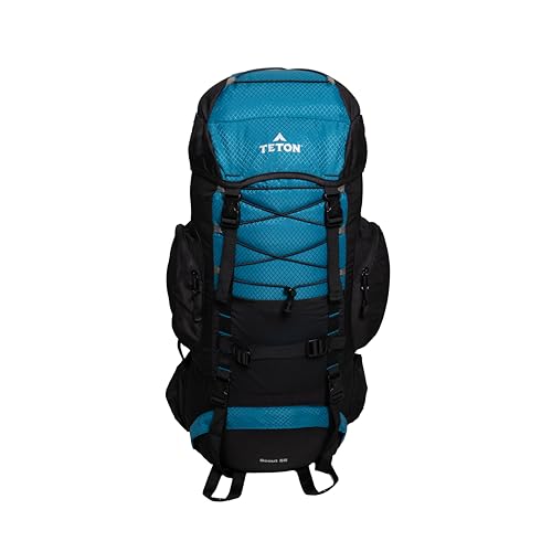 Image of Teton 55L Scout Internal Frame Backpack for Hiking, Camping, Backpacking, Rain Cover Included, Pacific