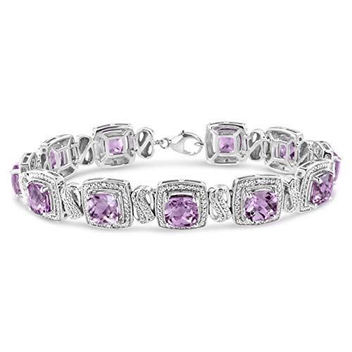 Haus of Brilliance .925 Sterling Silver 7x7 mm Cushion Cut Purple Amethyst and 1/10 cttw Round Cut Diamond Square Shape Tennis Bracelet (I-J Color, I1-I2 Clarity) - 7"