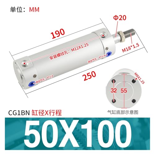 Vérin pneumatique compact CDG1BN50x100 de traction haut bas - 3