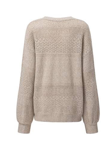 Image of SHEWIN Women's Sweaters Casual Long Sleeve V Neck Crewneck Lightweight Crochet Pullover Sweater Tops