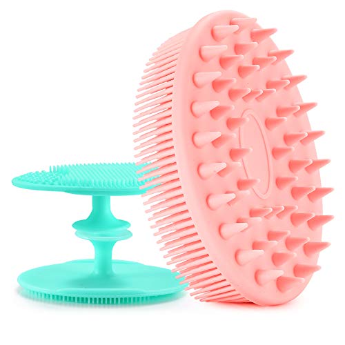 Silicone Body Scrubbers/Body Brush for Use in Shower, Soft Face Scrubber Set, Upgraded 2 in 1 Silicone Exfoliating Bath Brush/Silicone loofah, Shampoo Brush for Shower (Pink)