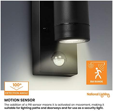 Icarus PIR Outdoor Lights - Security Lights with Motion Sensor - GU10 LED Spotlight Black Outdoor Wall Downlights - IP44 Weatherproof Wall Lights
