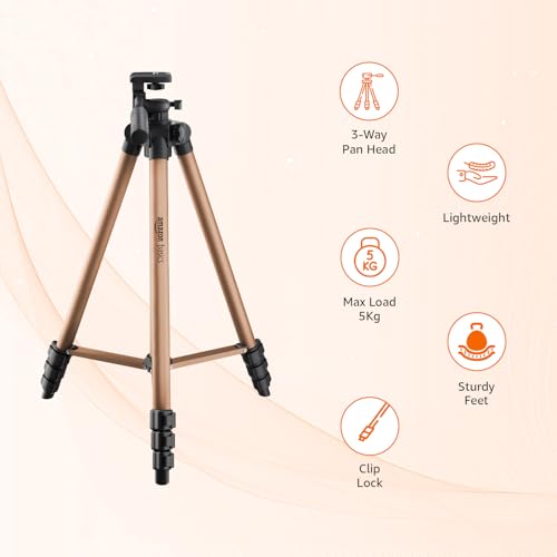 AMAZONBASICS Lightweight 41-134cm Tripod with Mobile Holder & Carry Bag | for All Camera/Go pro/Smartphones| Copper 5 41OarONMJPL