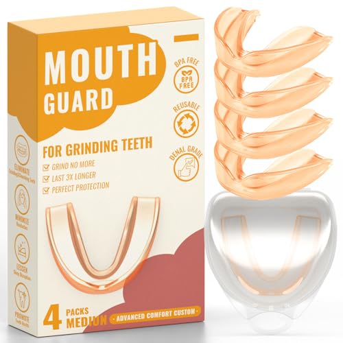 4 Pack Orange Mouth Guards for Women and Teens, Medium Size, Moldable Night Guards for Teeth Grinding and Clenching, Comfortable Bite Guards, Stylish Custom Dental Guards for Protection
