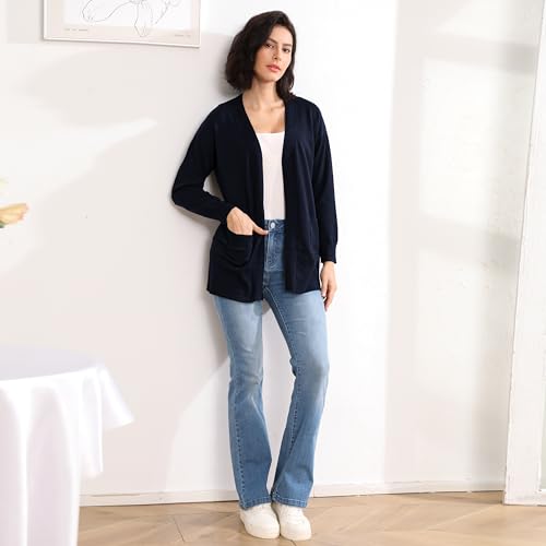 Women's Open Front Cardigan with Pockets Long Sleeve Solid Color Lightweight Knit Sweater2