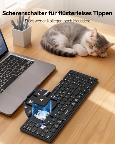 TECKNET Faltbare Bluetooth Tastatur mit Ziffernblock, QWERTZ Deutsches – Ansicht 8