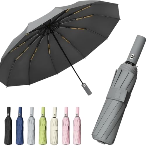 Image of Umbrella, UV Big Size Umbrella for Sun Protection Rain Windproof Strong large 3 fold for men women kids boys girls Perfect small & stylish Windproof & Compact (Grey)