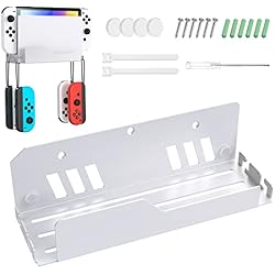 Ventilador Colgado TiMOVO Soporte de Pared Compatible con Nintendo Switch OLED 2021/Switch, Soporte Montaje en Pared Resistente con Orificios de Ventilación y Ganchos Compatible con Joycon, Consola de NS, Cables, Blanco