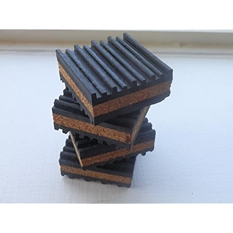 ANTI VIBRATION ISOLATION PADS 2" X 2" X 7/8" RIBBED RUBBER WITH CORK CENTER VIBRATION DAMPENING, QUANTITY 12 Cover