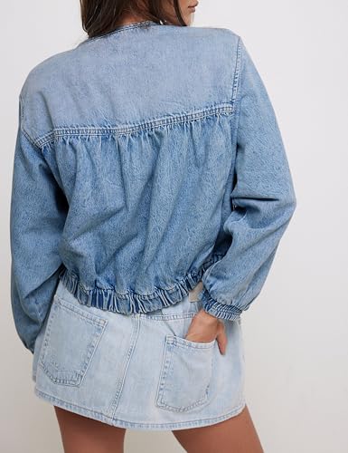 Lumister Womens Cropped Jean Jacket Oversized Zipped Long Sleeves Denim Jacket4