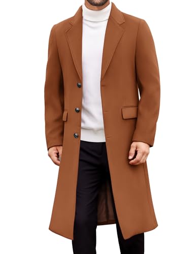 Image of COOFANDY Mens Trench Coat Winter Casual Slim Fit Overcoat Long Single Breasted Coat Notched Collar Wool Blend Coat With Pockets