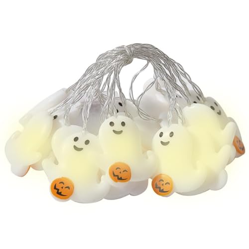 Luz de calabaza fantasma de Halloween - Luz de calabaza fantasma, luz LED de 2 m que funciona con pilas | Incluye 10 bombillas, luz ambiental, decoración colorida de Halloween para porche y dormitorio